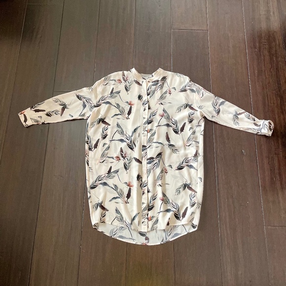 All Saints 100% Silk Palest Pink Feathered Print Helle Shirt Dress ~ Size 8 - Picture 3 of 8